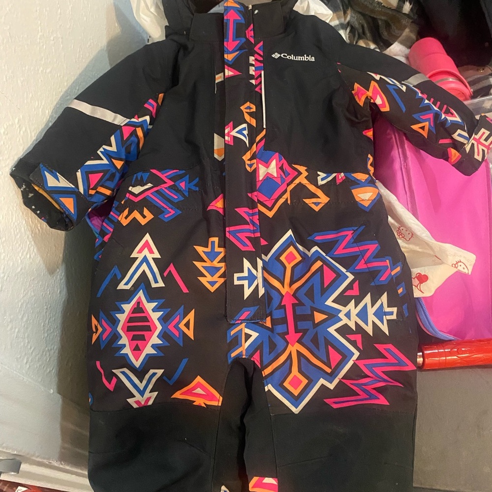 Columbia Kids' Black Snowsuit with Colorful Geometric Patterns
